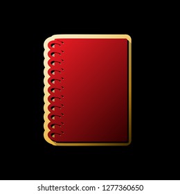 Notebook simple sign. Vector. Red icon with small black and limitless shadows at golden sticker on black background.