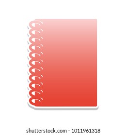 Notebook simple sign. Vector. Reddish icon with white and gray shadow on white background. Isolated.
