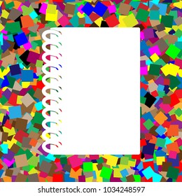 Notebook simple sign. Vector. White icon on colorful background with seamless pattern from squares.