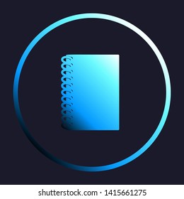 Notebook simple sign. White, cyan and blue gradient icon as round button in white shell at dark blue background. Illustration.