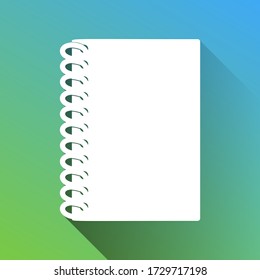 Notebook simple sign. White Icon with gray dropped limitless shadow on green to blue background. Illustration.