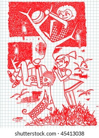 Notebook Sketch of Playing Children (vector)