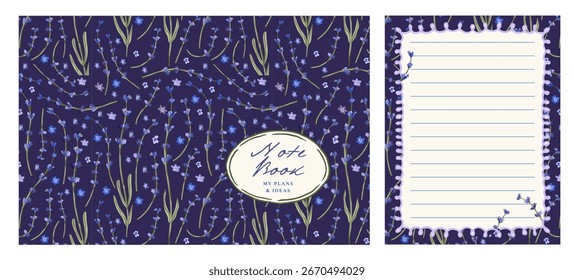 Notebook Sketchbook Copybook Cover Page Border Vector With Lavender Floral Purple Design