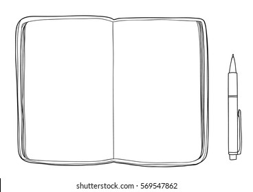 notebook sketchbook Mockup  blank paper and  Pen  hand drawn vector line art  illustration