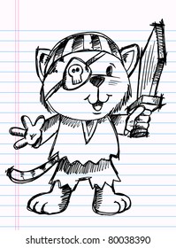 Notebook Sketchy doodle Cat Pirate Vector Illustration