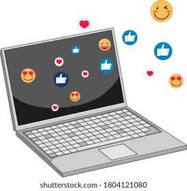 Notebook with social media facebook icon theme isolated on white background illustration