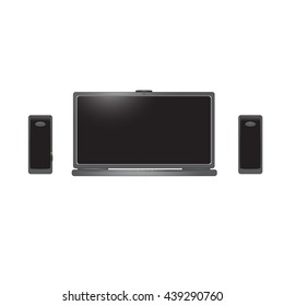 Notebook and speakers illustration - stock vector