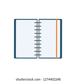Notebook with spiral binder. Blank open notepad with lines on white background. Flat style. vector illustration.