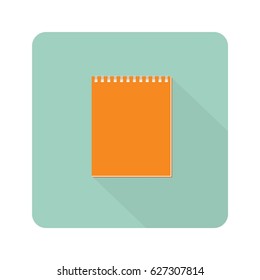 Notebook with spiral binder long shadow icon on white background. School notebook. Diary for business. Notebook cover design. Realistic Notepad. Vector flat illustration