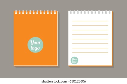 Notebook with spiral binder long shadow icon on dark background. School notebook. Diary for business. Notebook cover design template. Realistic notepad. Vector flat illustration