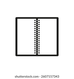 Notebook spiral icon. Open page symbol. Minimal book shape. Black vector illustration.