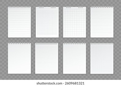 Notebook spiral line holds note, book layout features blank horizontal paper notepad. Vector business design isolated from office illustration. School spring brings space in white with education 