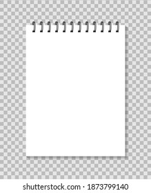Notebook mit Spirale. Ziehen Sie das Papiernotiz zusammen. Weiße Vorlage des realistischen Tagebuchs für Notiz. Leeres vertikales Kopienbuch mit Spiralringen. A5, A4-Seiten mit Bindemittel für Memo und Bildung. Vektorgrafik.