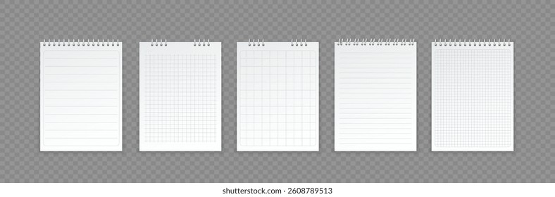 Notebook with spiral for note and book pages in blank horizontal paper format. Notepad vector created for business design, isolated for office illustration. School spring adds space in white for 