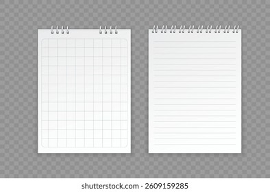 Notebook with spiral for note and book pages in blank horizontal paper format. Notepad vector created for business design, isolated for office illustration. School spring adds space in white for 