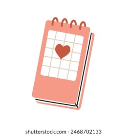 Notebook, spiral pad. Cute sketchbook, album with heart. Closed diary for writing, drawing. School stationary, journal on rings. Note book. Flat vector illustration isolated on white background