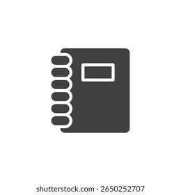 Notebook spiral solid vector icon. A glyph icon showing a spiral-bound notebook. This icon symbol suits study sign and note-taking symbol contexts.