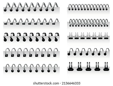 Notebook spirals, wire steel ring bindings and springs for diary. Spiral binder or ringed for paper calendar. Can use as page or notepad divider