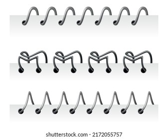Notebook spirals, wire steel ring bindings and springs for diary. Spiral binder or ringed for paper calendar. Page dividers or metal stitch