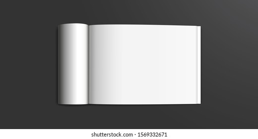 Notebook spread mockup with realistic highlight. Vector illustration. Opened A4 notepad for education and business. Sketchpad empty template. Blank clear paper block. Journal model top view.