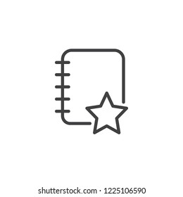 Notebook and star outline icon. linear style sign for mobile concept and web design. Bookmarked notepad simple line vector icon. Symbol, logo illustration. Pixel perfect vector graphics
