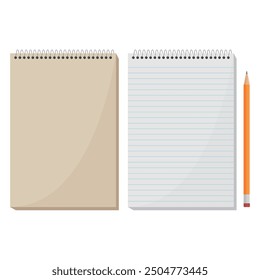 Notebook stationery supplies vector illustration. Classic notebook and pencil. Write down your notes.