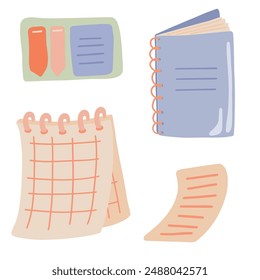 Notebook with Stickers, Tabs, and Paper set flat design