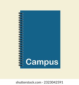 Notebook for study activities and notes on campus. Modern and trendy minimalistic blue book