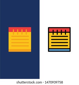 Notebook, Study Education, School  Icons. Flat and Line Filled Icon Set Vector Blue Background. Vector Icon Template background
