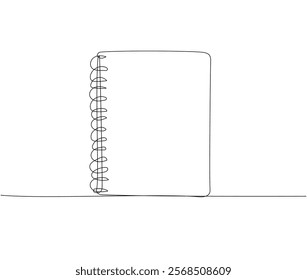 Notebook for studying, notes one line art. Continuous line drawing of online learning, school supplies, notebook, exam, paper, education.