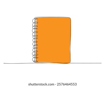 Notebook for studying, notes one line color art. Continuous line drawing of online learning, school supplies, notebook, exam, paper, education.