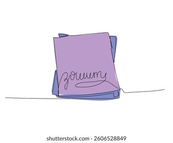 Notebook for studying, notes one line color art. Continuous line drawing of online learning, school supplies, notebook, exam, paper, education.