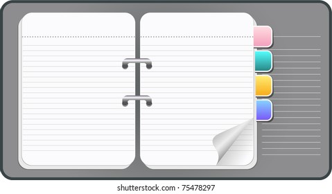 Notebook with tear-off pages and bookmarks