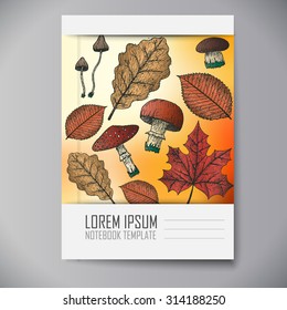Notebook template. Autumn subject. Hand drawn cover.