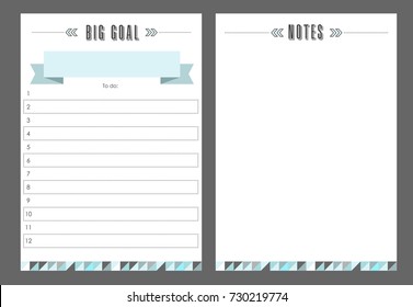 Notebook template, Big goal notes, vector