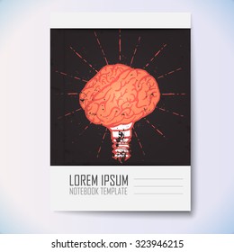 Notebook template. Brain lamp. Idea hand drawn typography poster. Grunge style. Inspirational vector typography.
