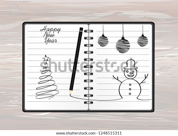 Notebook Template Christmas Snowman Ball Pencil Stock Vector Royalty Free