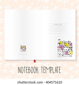 Notebook template with doodle illustration