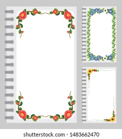 Notebook template with flowers design in front illustration