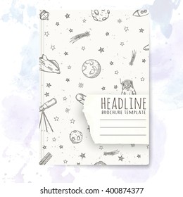 Notebook template with hand drawn astronomy doodles. Vector editable notebook cover.