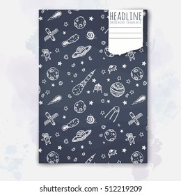 Notebook template with hand drawn astronomy doodles. Vector editable notebook cover.