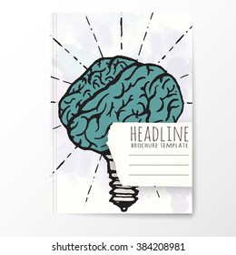 Notebook template with hand drawn brain concept. Vector editable notebook cover.