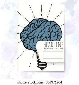 Notebook template with hand drawn brain concept. Vector editable notebook cover.