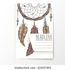 Notebook template with hand drawn dream catcher. Vector editable notebook cover.