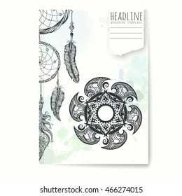 Notebook template with hand drawn dream catcher. Vector editable notebook cover.