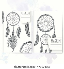 Notebook template with hand drawn dream catcher. Vector editable notebook cover.