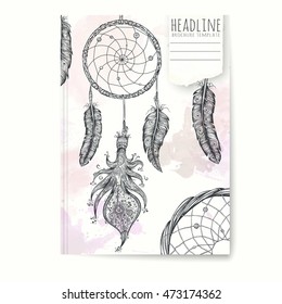 Notebook template with hand drawn dream catcher. Vector editable notebook cover.
