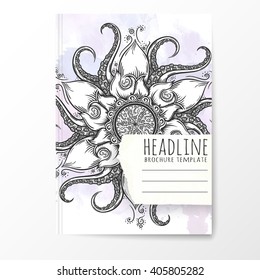 Notebook template with hand drawn mandala. Vector editable notebook cover.