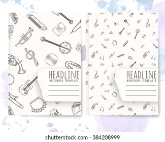 Notebook template with hand drawn music pattern. Vector editable notebook cover.