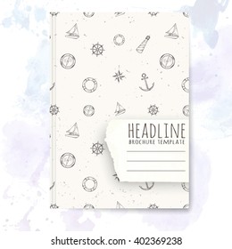 Notebook template with hand drawn nautical doodles. Vector editable notebook cover.